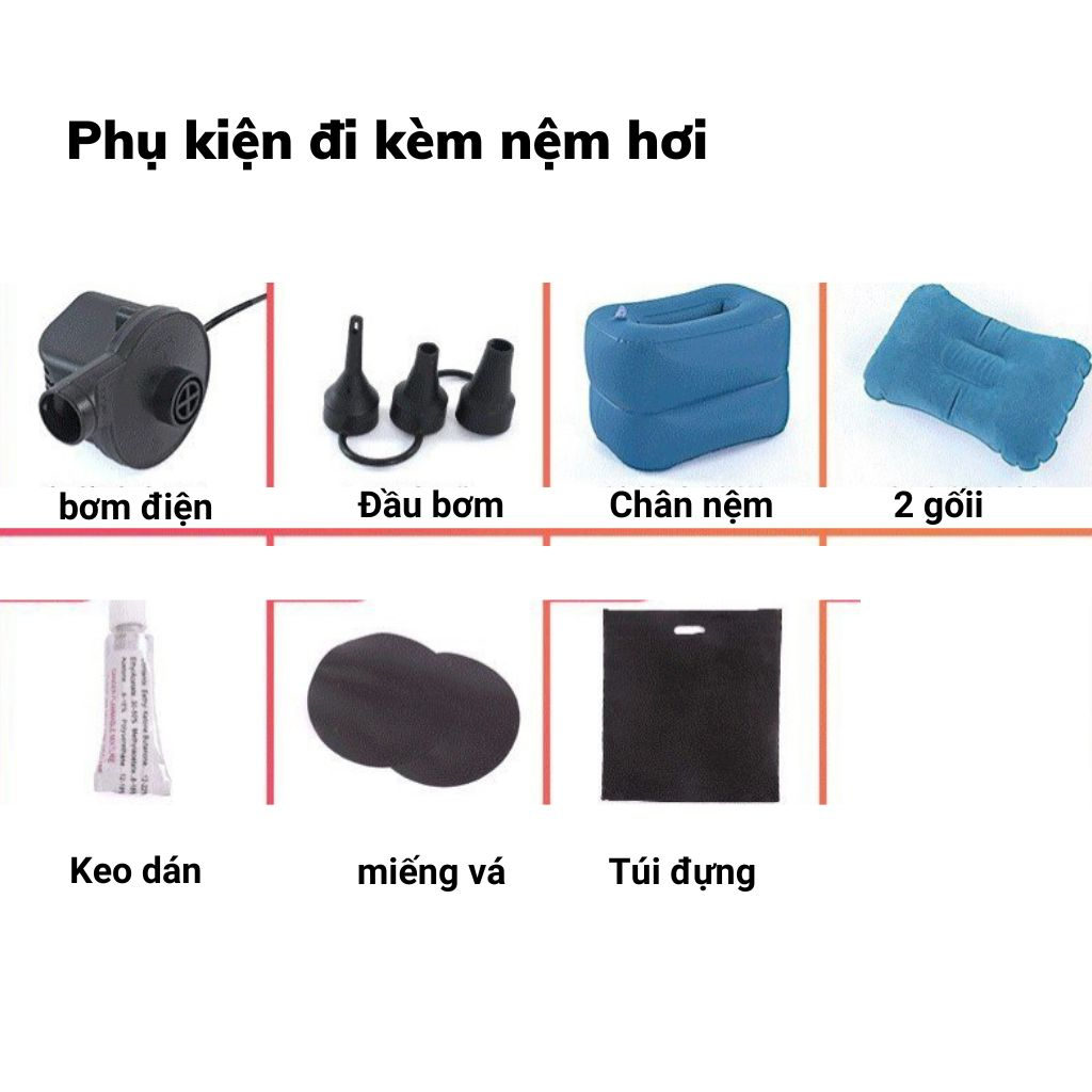 Đệm Hơi Ô Tô Có Đâu Tựa Chân Đế Rời Giường Nằm –Dùng cho Ô Tô, Dã Ngoại, nằm...