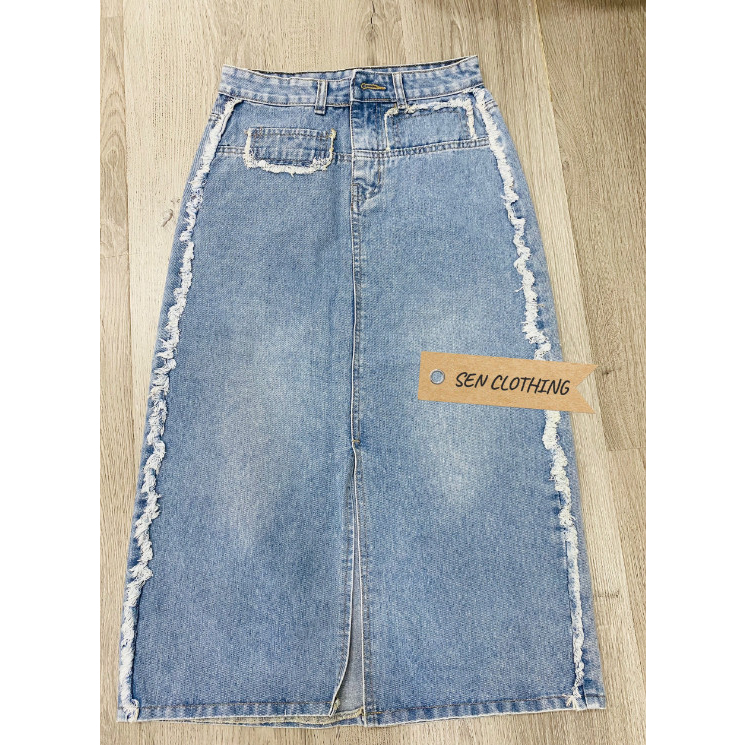 Chân váy jean dáng dài phối túi bèo hot trend có 3 size SML