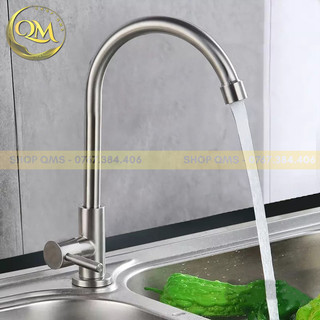 Vòi rửa chén bát 1 đường nước lạnh cần cứng Inox 304 màu trắng mờ xoay 360 độ cao cấp