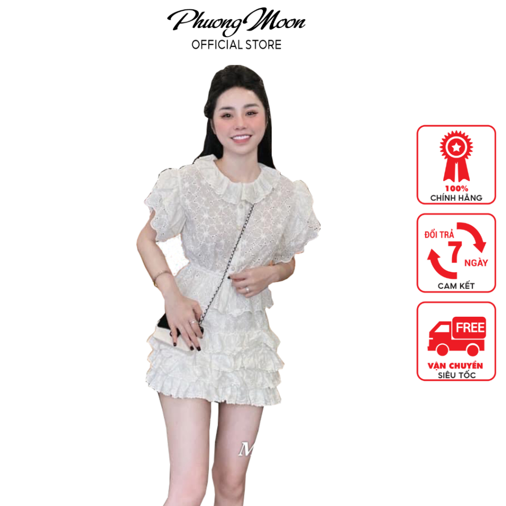 Sét đồ nữ mùa hè PHUONGMOON, chất liệu thô thêu hoa tỉ mỉ