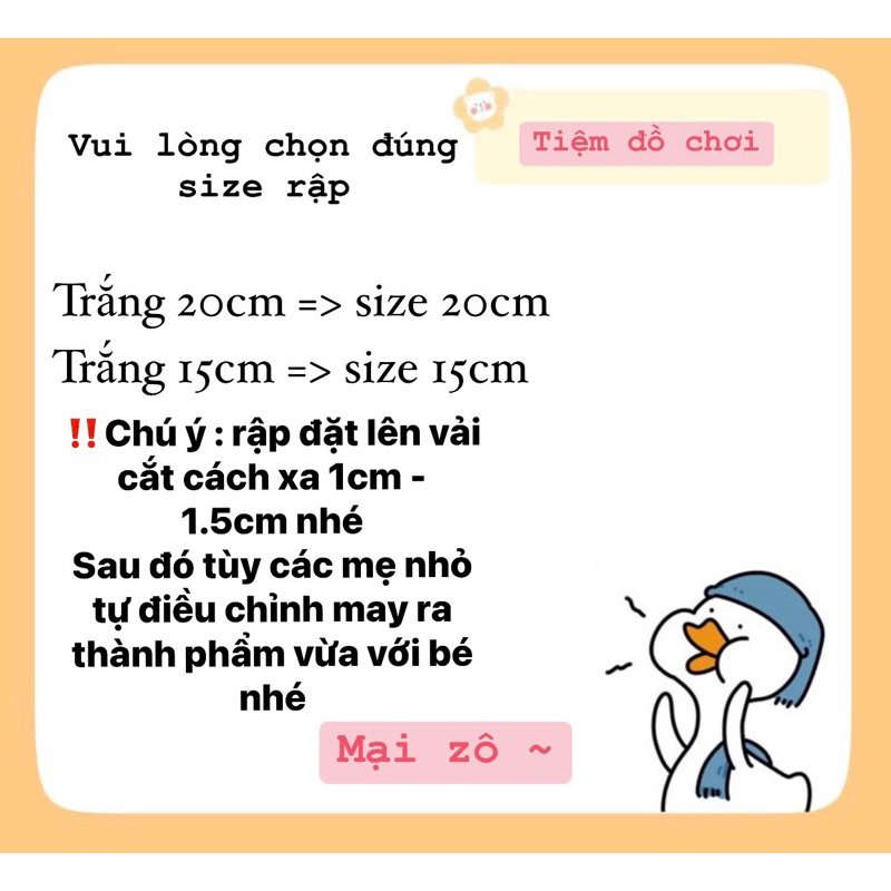 Rập giấy cố định may outfit quần áo cho doll bông size 20cm - 15cm