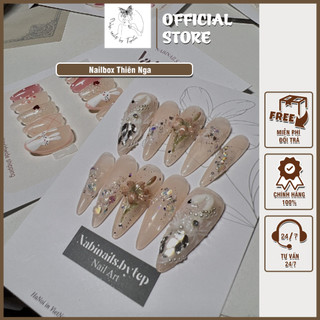 Nailbox thiên nga nabinails - móng tay giả thiết kế sang chảnh đính đá tặng kèm phụ kiện hấp dẫn
