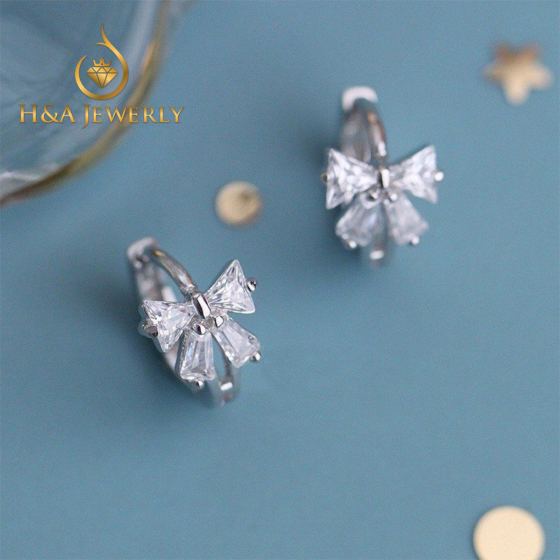 Khuyên tai bạc nữ tròn nơ bấm mini xinh xắn dáng ngắn - H&A Jewerly