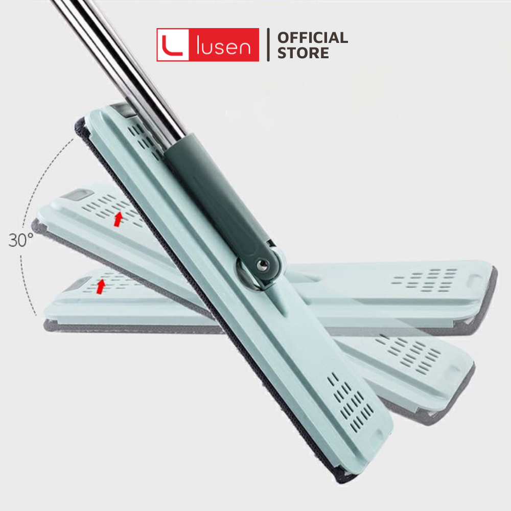Cây lau nhà Lusen K1 thông minh, Bộ chổi lau sàn 2 ngăn tách nước xoay 360 độ thùng tự vắt. Tặng kèm 2 bông lau