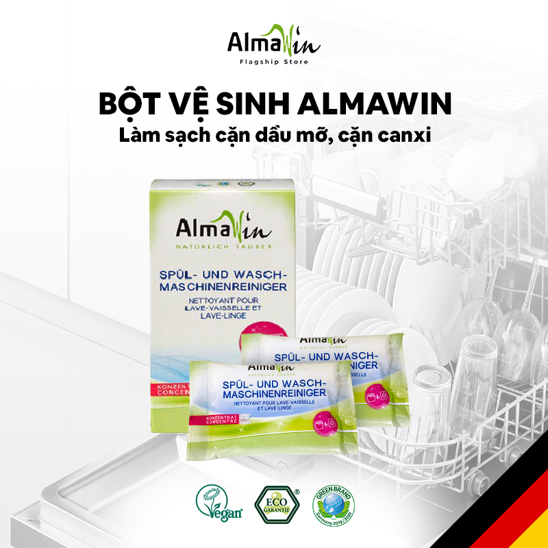 Bột vệ sinh Almawin sử dụng cho máy rửa bát, làm sạch cặn canxi bảo vệ máy, hàng chính hãng