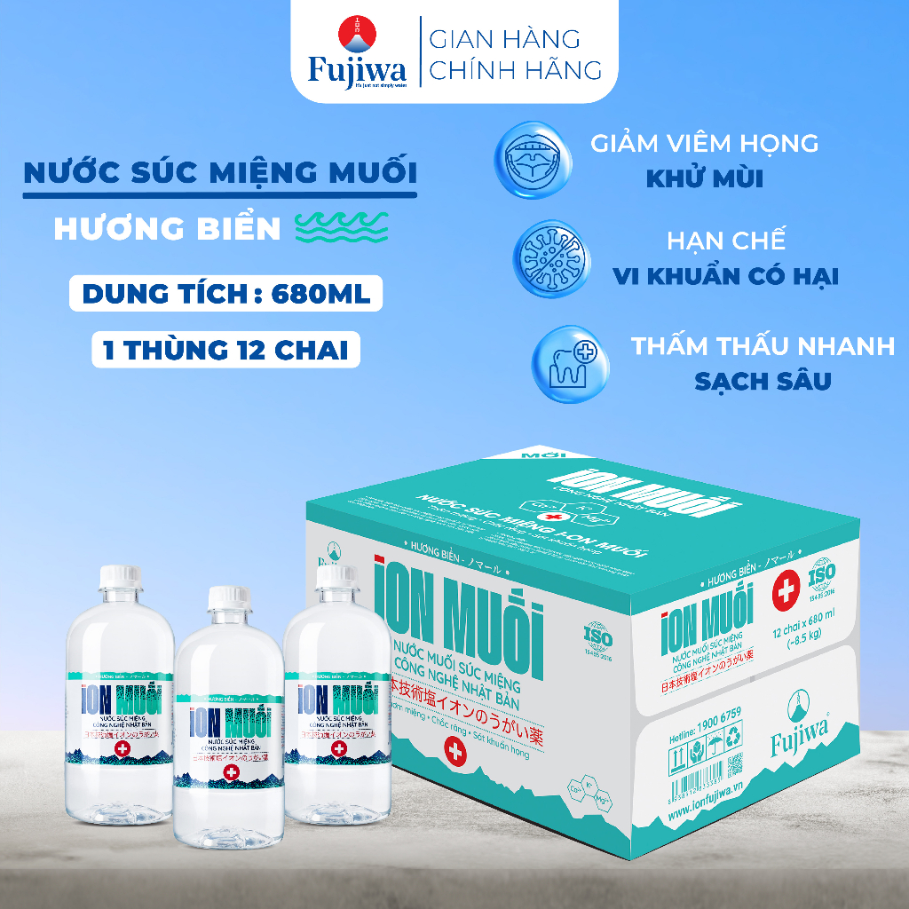 Nước súc miệng iON MUỐI hương biển (Mới)- Thùng 12 chai 680ml