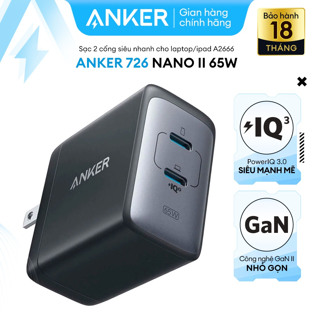 Cốc sạc Anker Powerport III Pod (735) 3 Công 65W chính hãng cao cấp cho iP