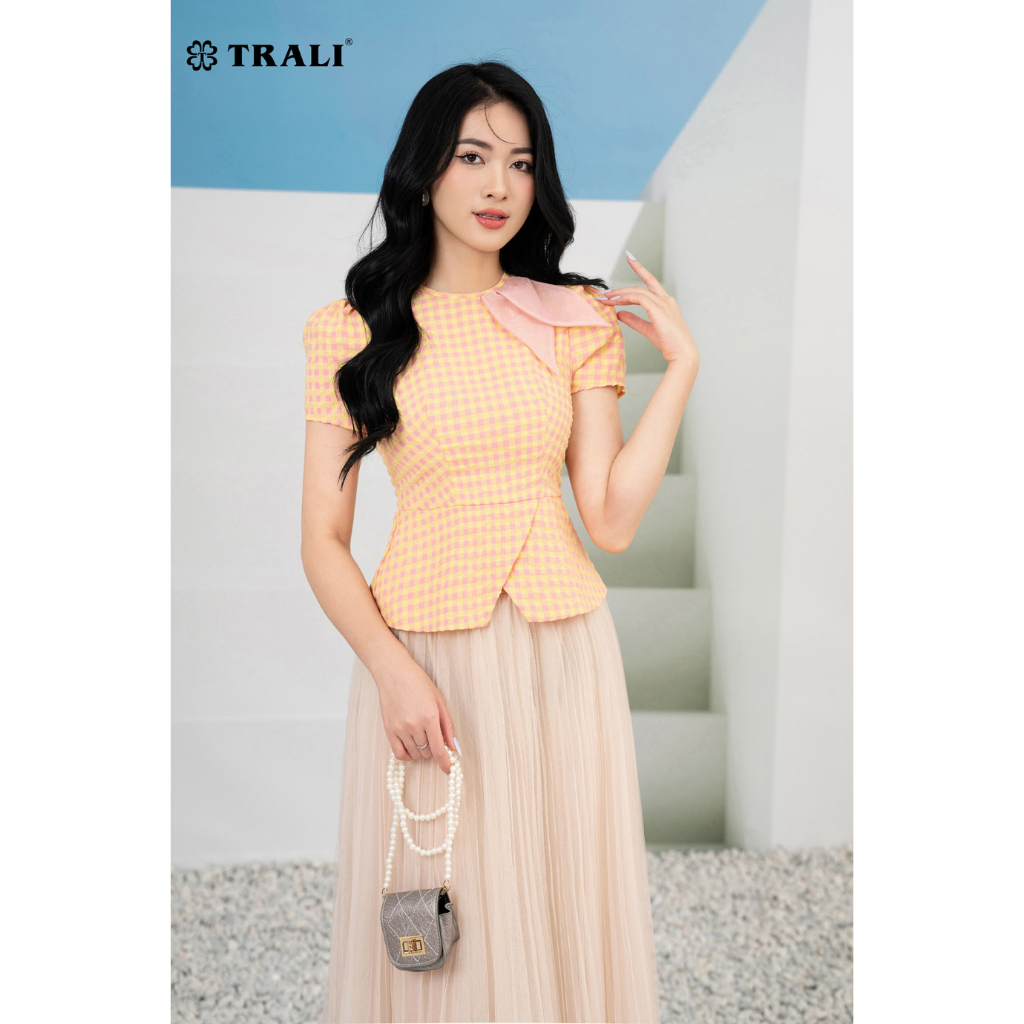 Áo Sơ Mi Nữ TRALI 23121 Kẻ Màu Cam