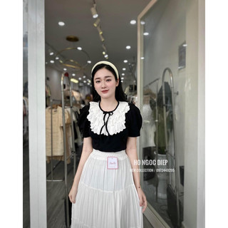 áo thun pha cổ ren bèo tầng tiểu thư TH