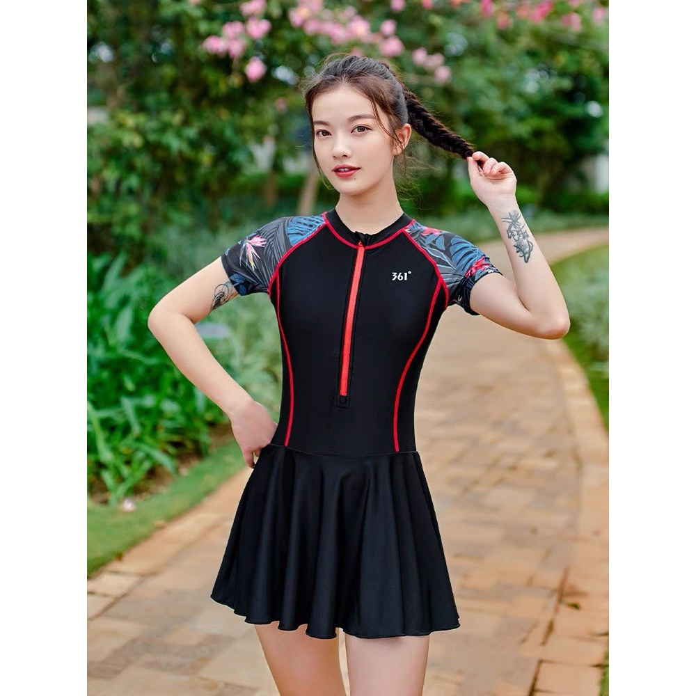 Đồ bơi nữ Hãng 361 kèm Váy liền thân, Bikini đi biển một mảnh chất thun lạnh dài tay cá tính B1035