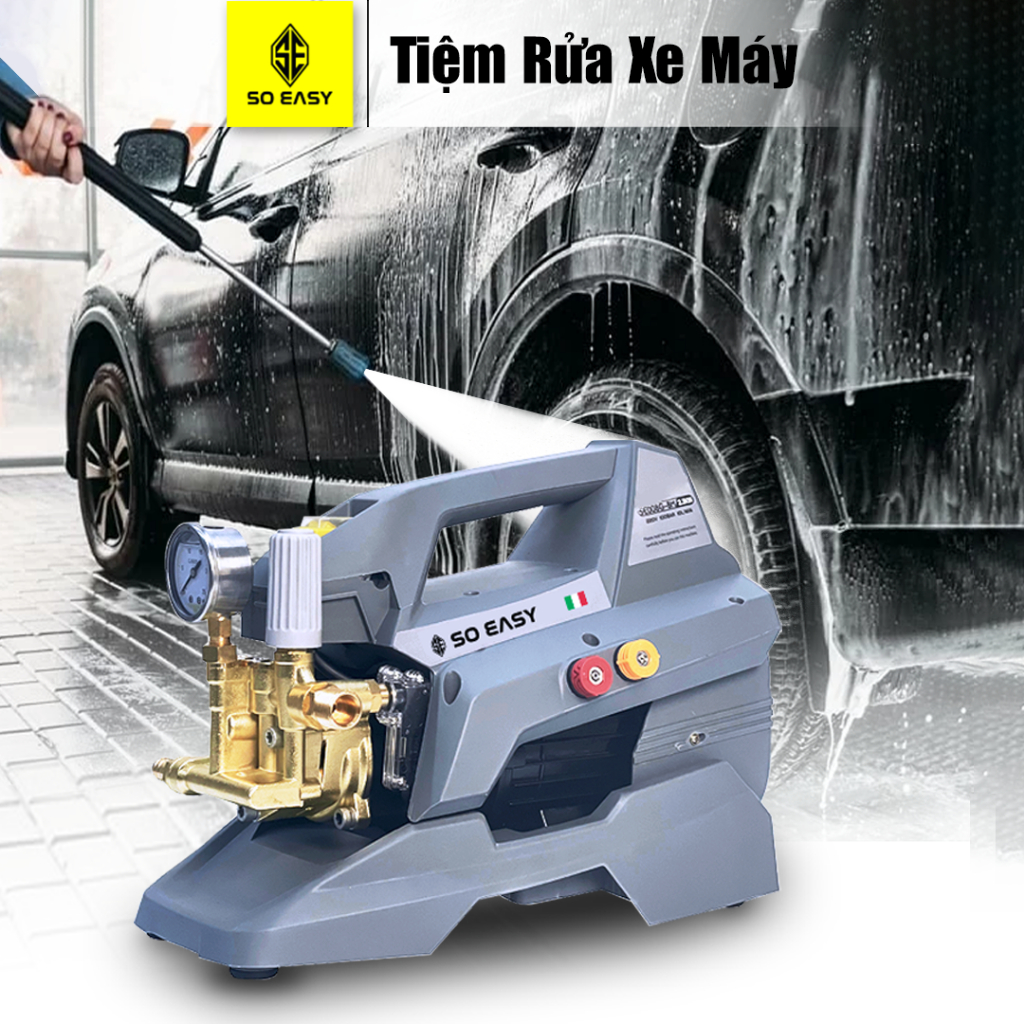 Máy rửa xe công nghiệp mini cao áp tiệm rửa xe máy, động cơ từ 2300W SE008G, may rua xe áp lực cao chống nước, c