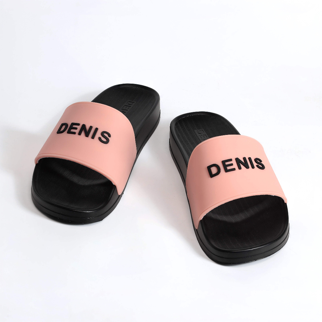 Dép quai ngang nam Denis DN18 Unisex Slipper Màu Hồng chữ đen đế đenNgoài trời