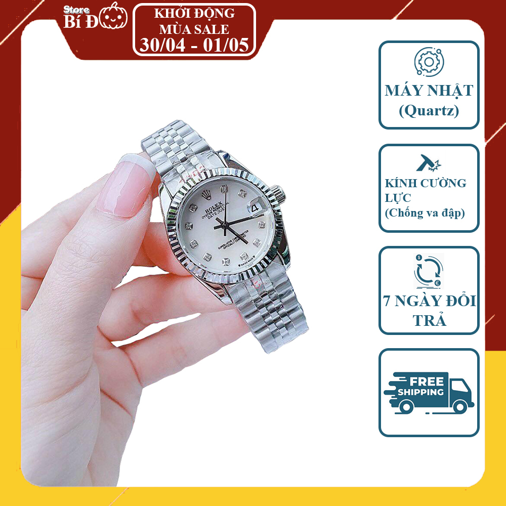 Đồng hồ nữ ROLEX máy nhật, chống nước phiên bản mặt băm size 32 mm dây thép 904L không rỉ cao cấp