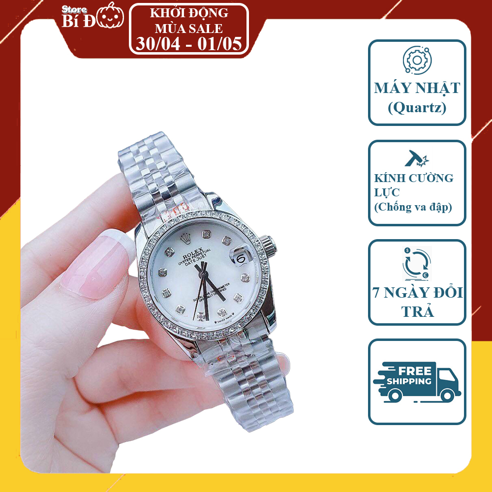 Đồng hồ nữ ROLEX máy nhật, chống nước phiên bản mặt đính hạt size 32mm dây thép 904L không rỉ cao cấp
