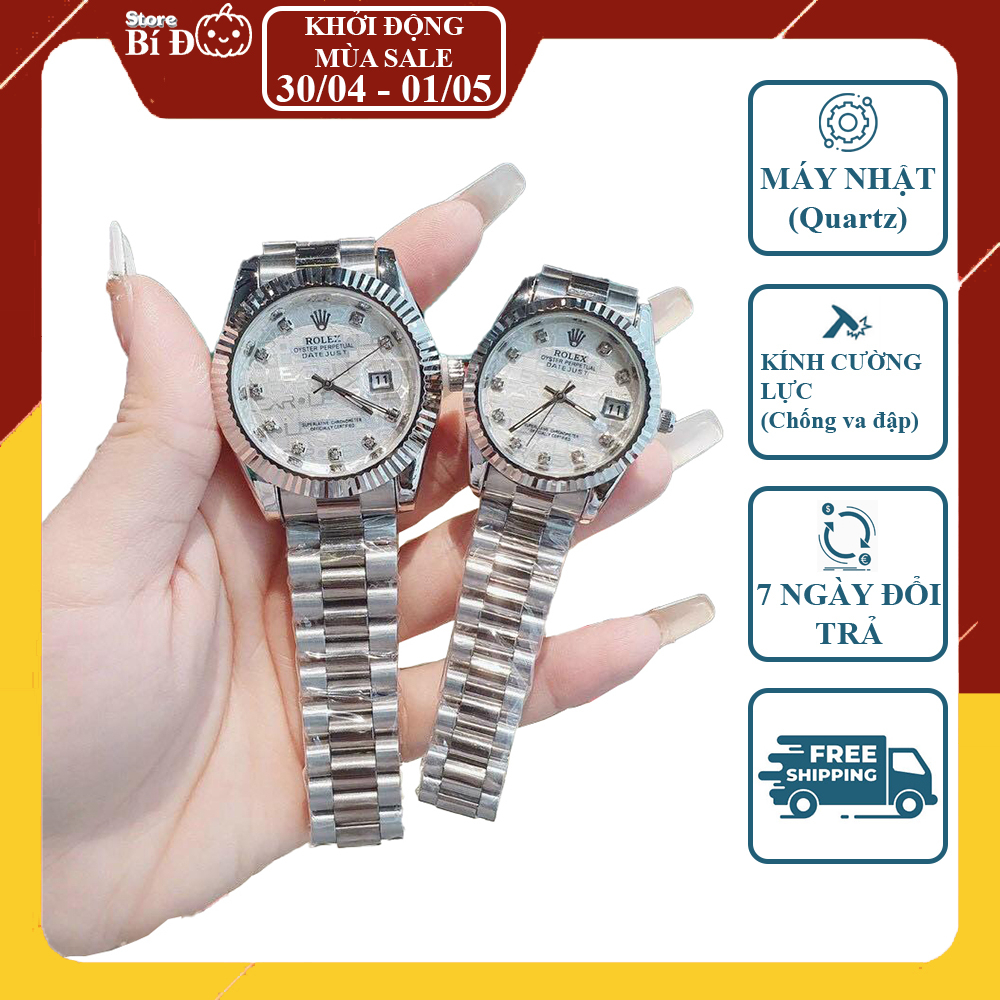 Đồng hồ nữ, đồng hồ nam ROLEX máy nhật mặt viền băm vân, dây hợp kim đúc CAO CẤP