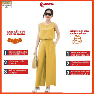 Đồ bộ nữ CARDINA cao cấp bộ đồ mặc nhà mùa hè vải đũi xước áo sát nách quần culotte ống rộng màu sắc nổi bật tinh tế2DF0
