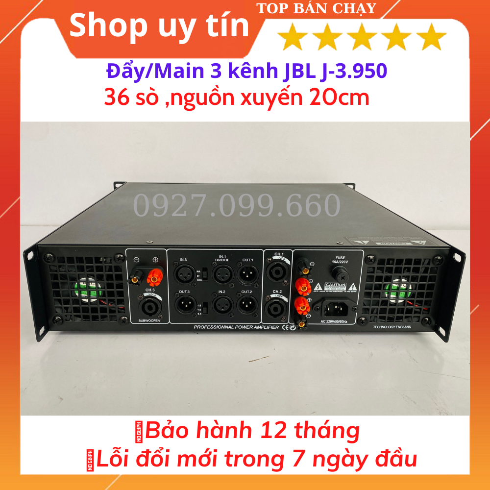 Cục đẩy 3 Kênh JBL J-3.950 Chuyên Dùng Gia Đình Và Sự Kiện,Trang Bị 36 Sò Lớn ,Công Suất 900W/Kênh.