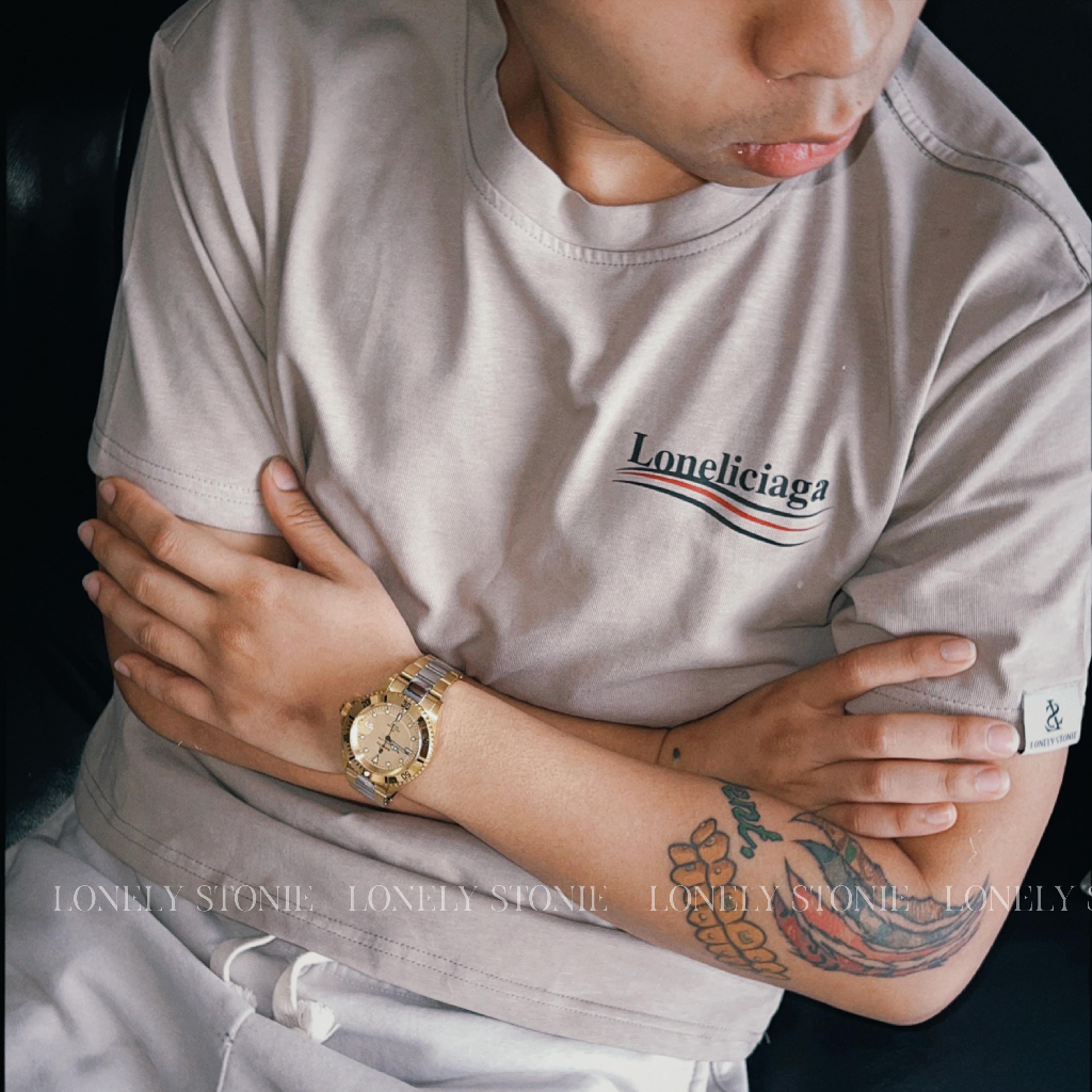 Áo Phông LONELICIAGA Màu Be - Chất Liệu 100% Cotton Form Unisex Dáng Xuông Cho Nam/Nữ