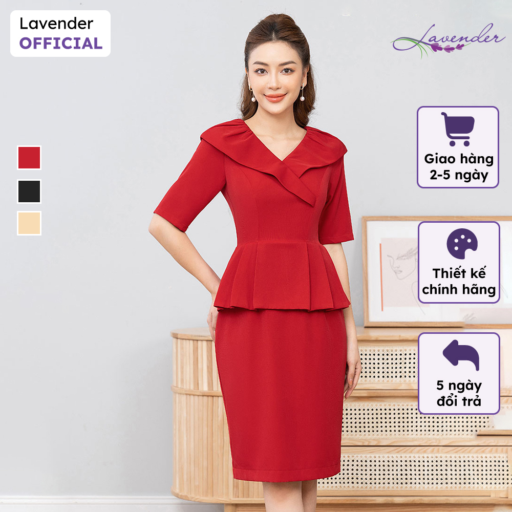 Đầm công sở thiết kế LAVENDER dáng ôm peplum cổ choàng tay lỡ cao cấp D2446