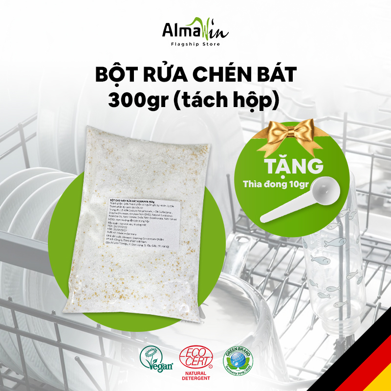 Bột rửa bát Almawin mẫu dùng thử 300g, bột máy rửa bát nhập khẩu chính hãng (Hút chân không dạng túi, không hộp)