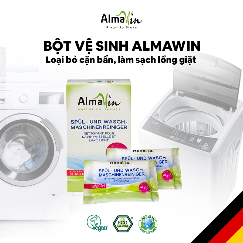 Bột vệ sinh máy giặt Almawin, vệ sinh lông giặt làm sạch cặn canxi bảo vệ máy, hàng nhập khẩu chính hãng