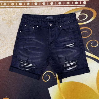 [ Luxury ] Quần short, ngố, đùi, cộc jean Amiri Đen rách vá wash LA 1-1 on web