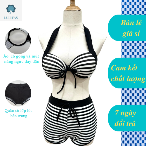 Đồ Bơi Nữ Bikini Hai Mảnh Sọc ngang trắng đen Lulitas HM-020