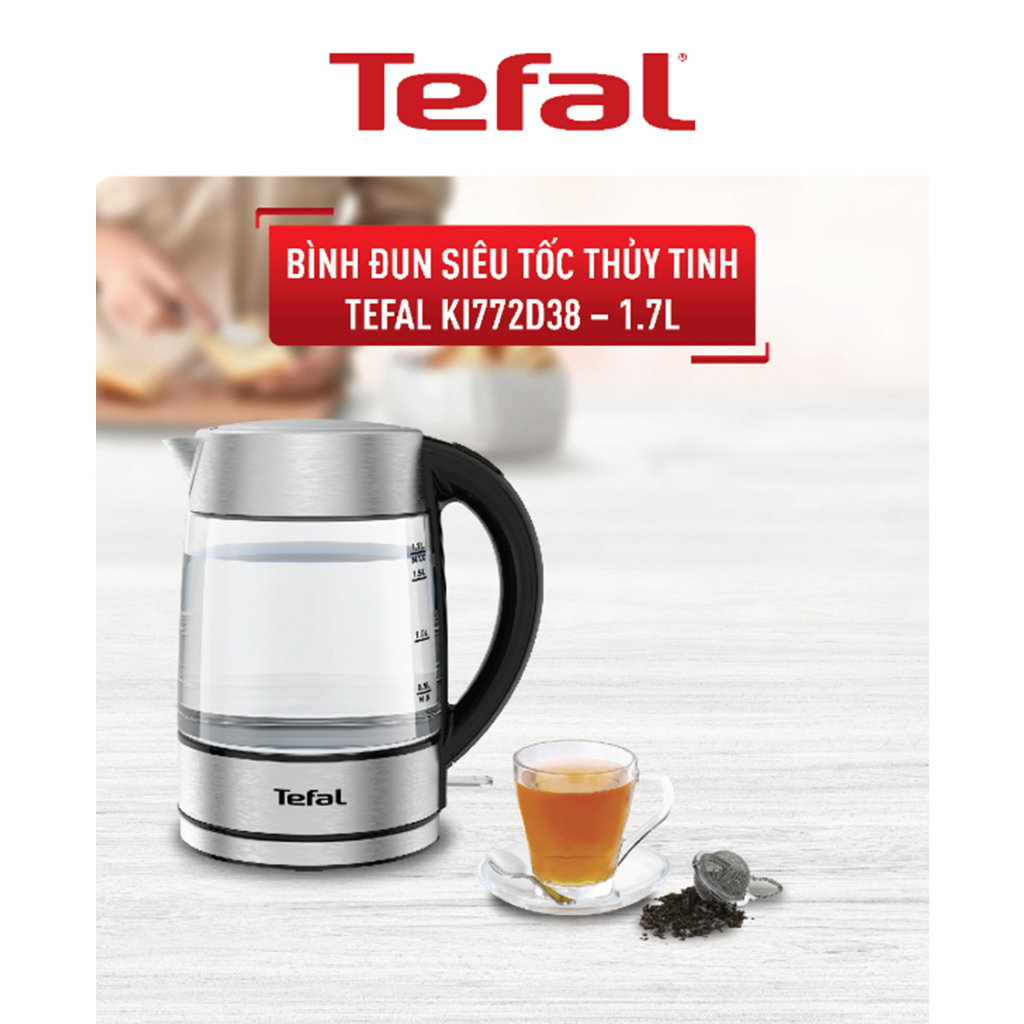 Bình đun siêu tốc Tefal KI772D38 - thủy tinh - 2400W, 1.7L