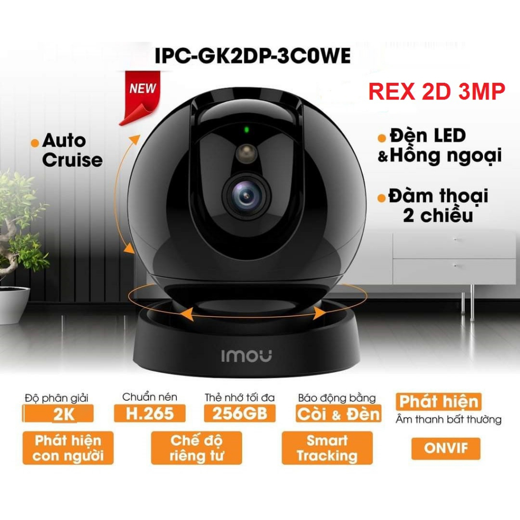 Camera WIFI Trong Nhà IMOU REX 3D 2D 2E 5MP 3K, 3MP 2K Al thông minh,quay quyét ,đàm thoại 2 chiều Chính hãng