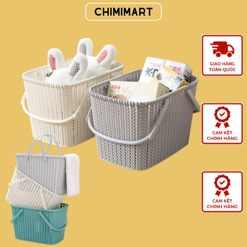 Rổ Hai Quai Xách Đựng Đồ Đa Năng, Giỏ Nhựa Giả Mây Hàn Quốc