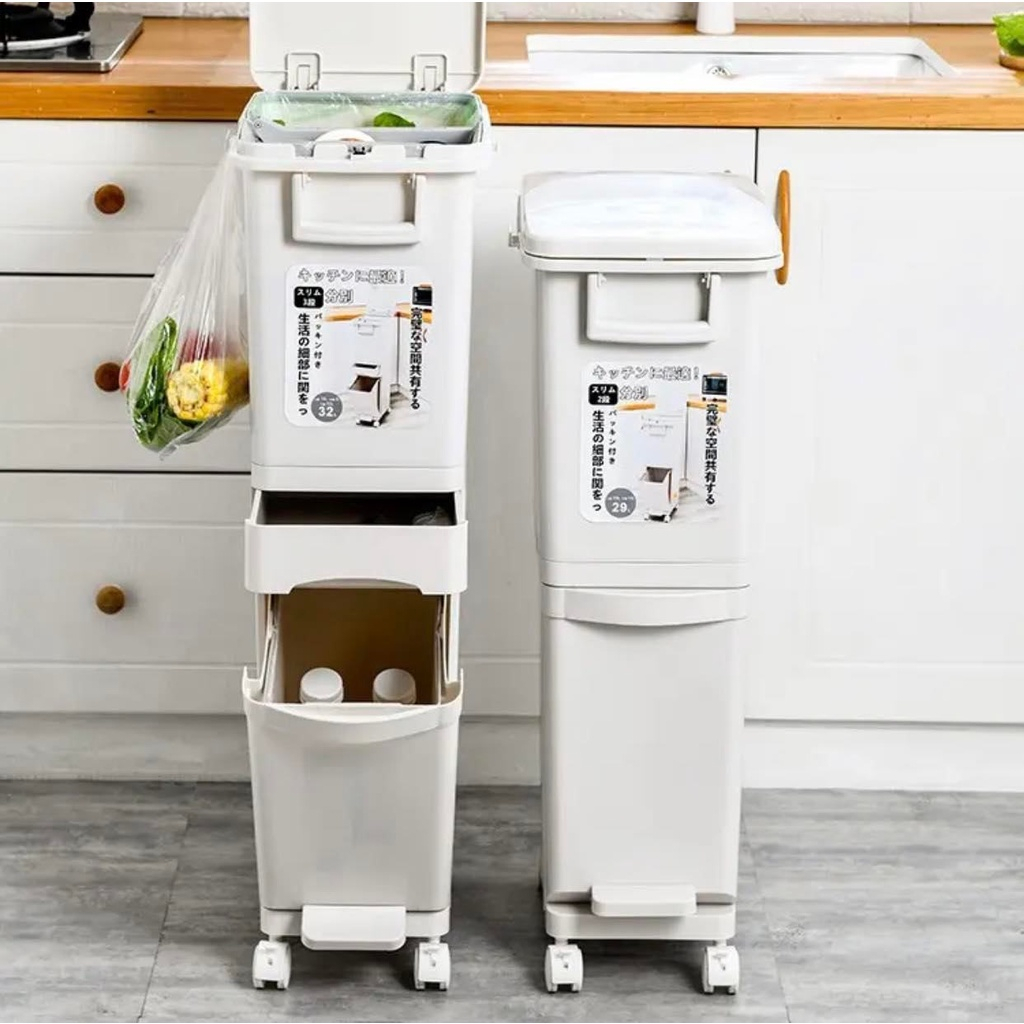 Thùng rác thông minh chia ngăn chia tầng nhà bếp, chất liệu nhựa PP dung tích 29L 32L 42L