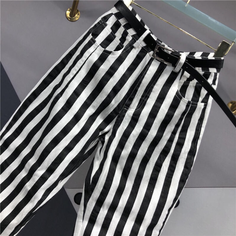 Quần Jeans củ cải sọc trắng đen cao cấp Hàng xuất khẩu Châu Âu