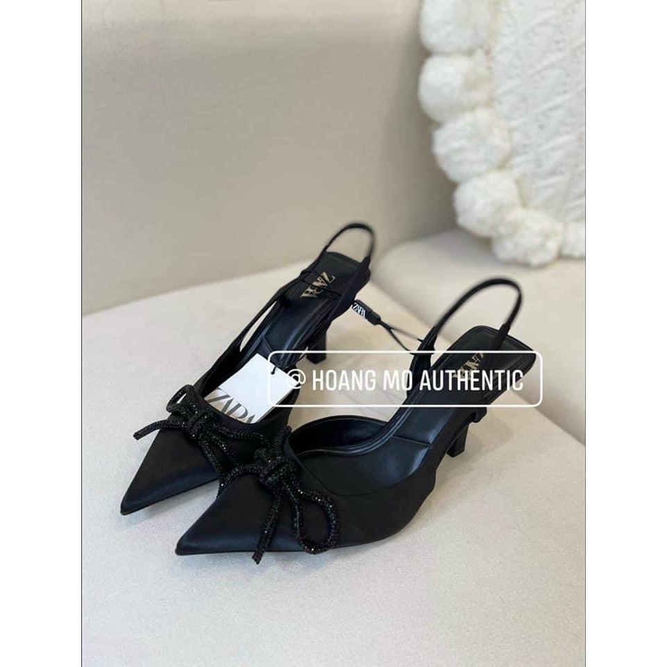 Sandal cao gót nữ chất lụa nơ đá khoét eo gót 8cm