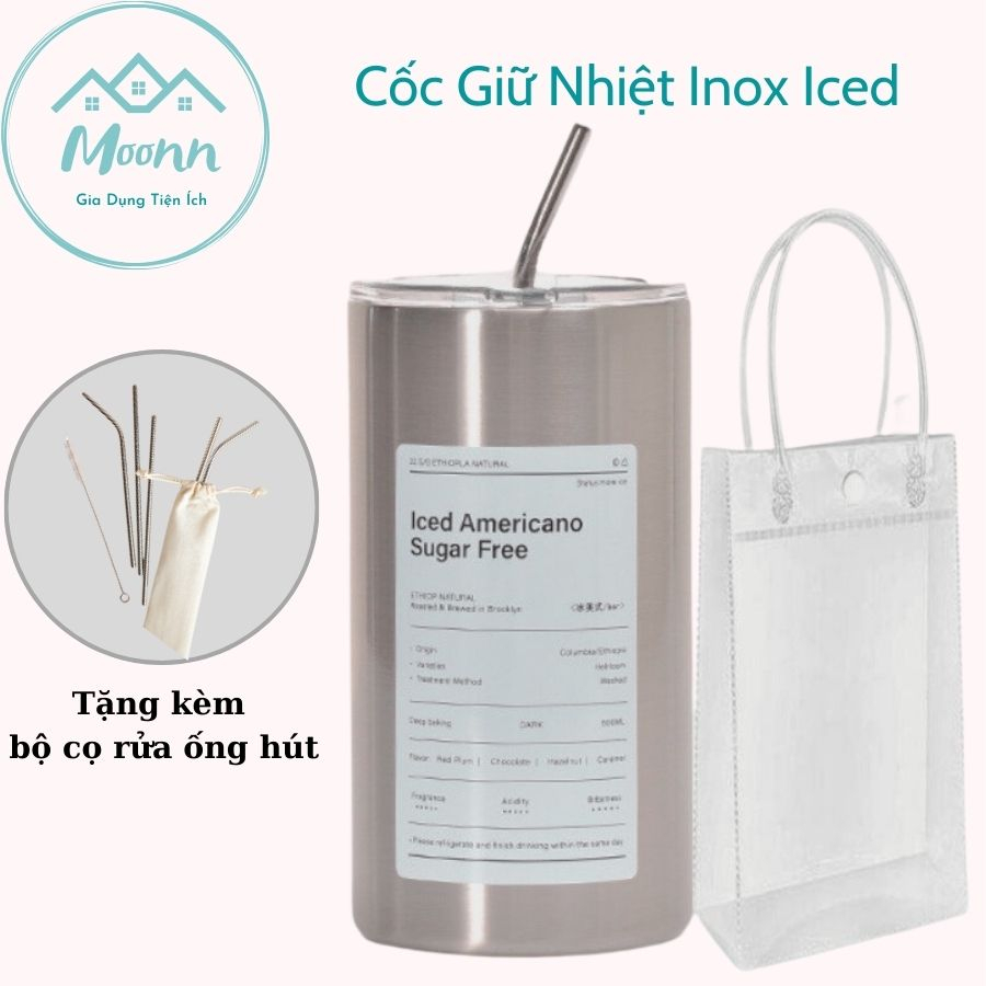 Cốc Giữ Nhiệt Americano, Ly Giữ Nhiệt Inox 304 Cao Cấp 350-600ml, Giữ Nhiệt Từ 8-12 Giờ, Tặng Kèm Ống Hút Và Túi Đựng