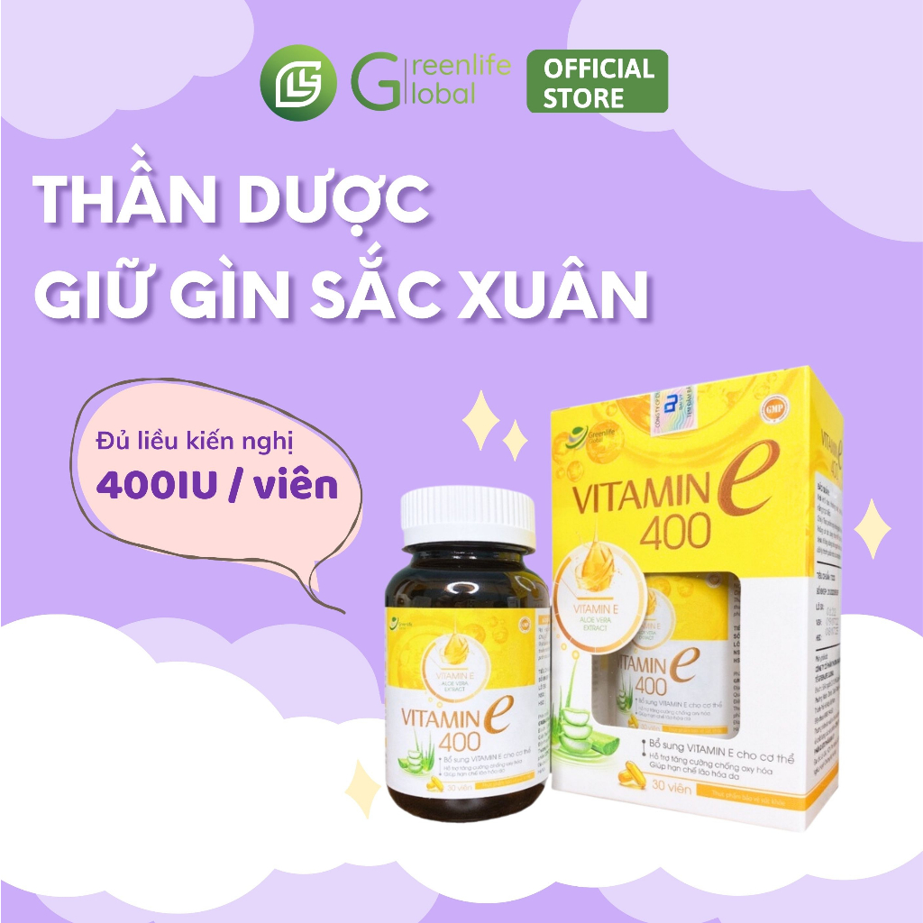 Vitamin E 400IU GrnLife - viên nang mềm đẹp da, tinh dầu lô hội chống lão hóa, lọ 30 viên chính hãng