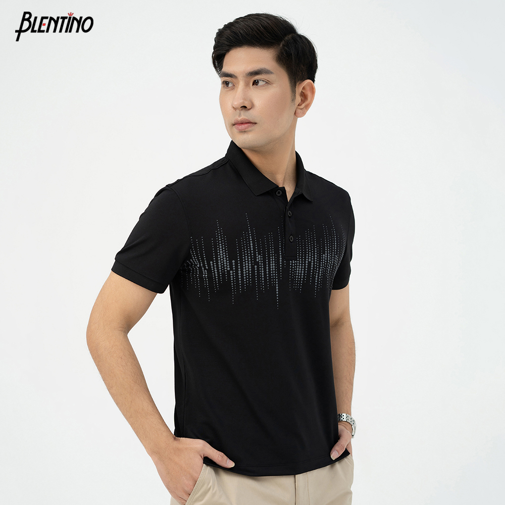 Áo Polo Nam Blentino Premium, Chất Cotton Cao Cấp, Mát, Thấm Hút Tốt, Thiết Kế In Sóng Ngang (PL2303)