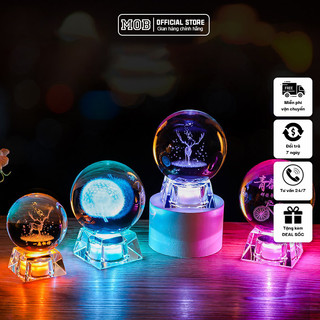 Đèn ngủ 3D quả cầu pha lê phát sáng đế thuỷ tinh đổi màu, đèn led trang trí MOB-D01 làm quà tặng sinh nhật quà lưu niệm