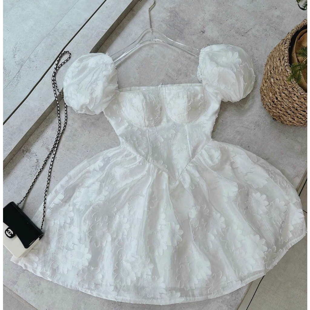 ĐẦM VÂN HOA TRẮNG V EO⚡HỎA TỐC⚡ MEOINDAHOUSE