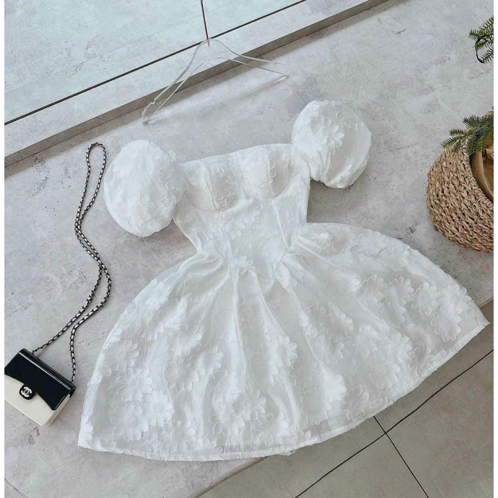 ĐẦM VÂN HOA TRẮNG V EO⚡HỎA TỐC⚡ MEOINDAHOUSE