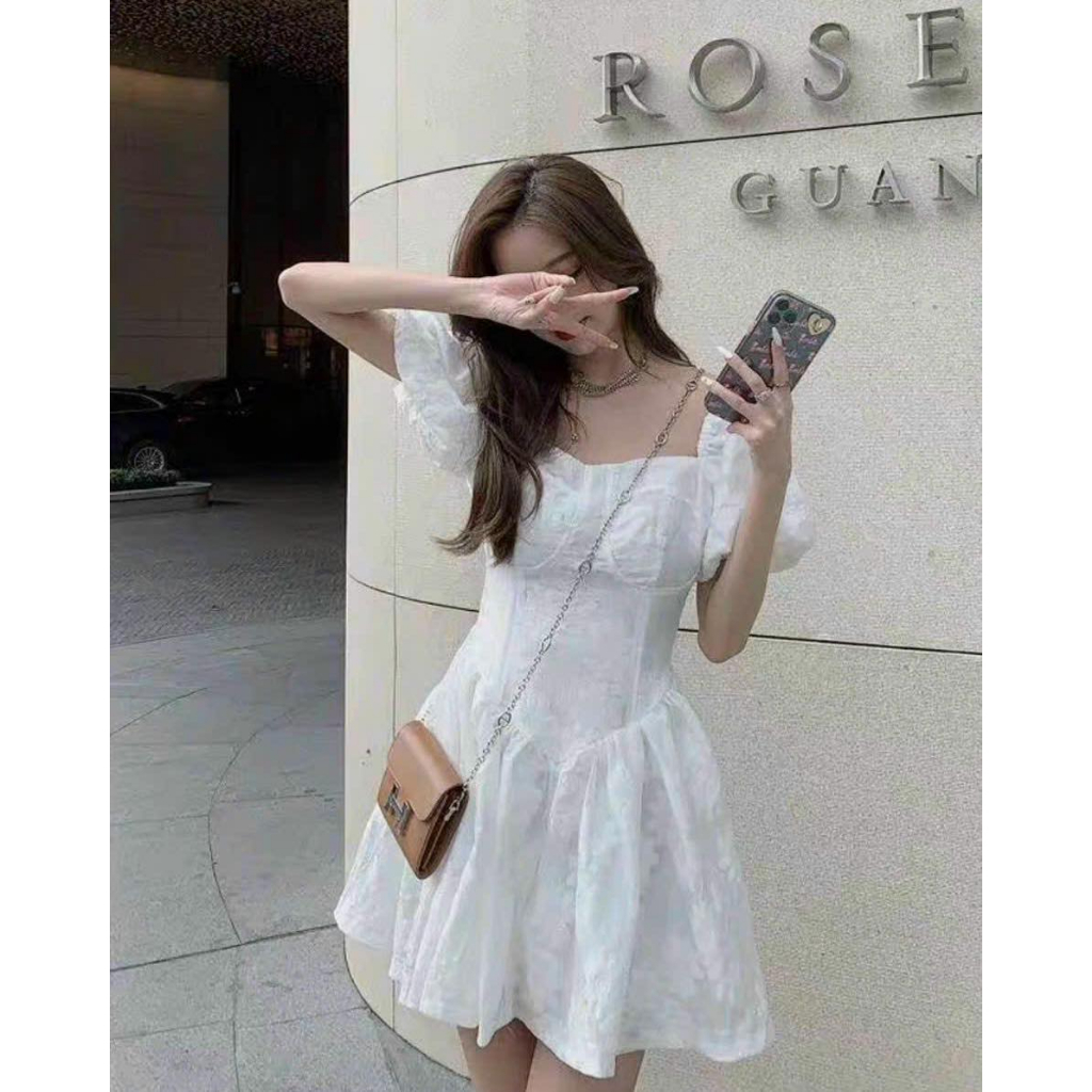 ĐẦM VÂN HOA TRẮNG V EO⚡HỎA TỐC⚡ MEOINDAHOUSE