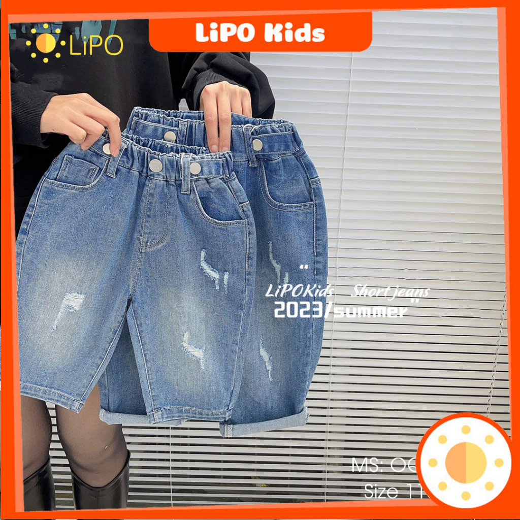 Quần lửng jean xanh cho bé trai, bé gái size 110-150 , Quần ngố cho bé Q076 Q077 Lipokids