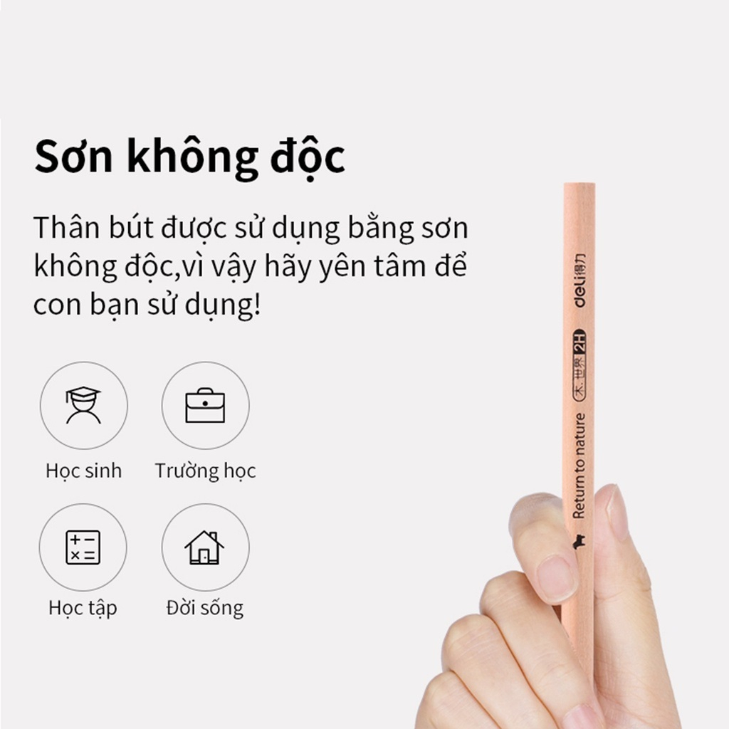 Bút chì lục giác HB/2B Deli thân gỗ tự nhiên, an toàn cho người sử dụng, vẽ mỹ thuật phác thảo - S941