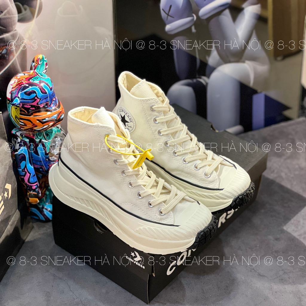 Giày thể thao converse chuck 1970s Triple White  AT-CX Future Sandalwood, Giày CV cao cổ màu trắng nâu đế 7cm