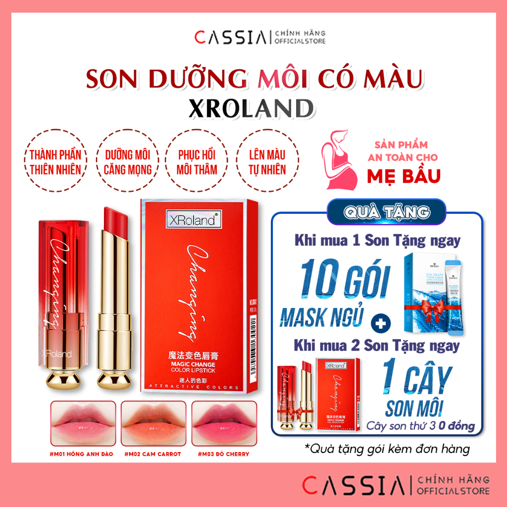 Son dưỡng môi có màu giảm thâm dưỡng chất vitamin E CASSIA dưỡng mềm môi cải thiện môi khô nứt nẻ