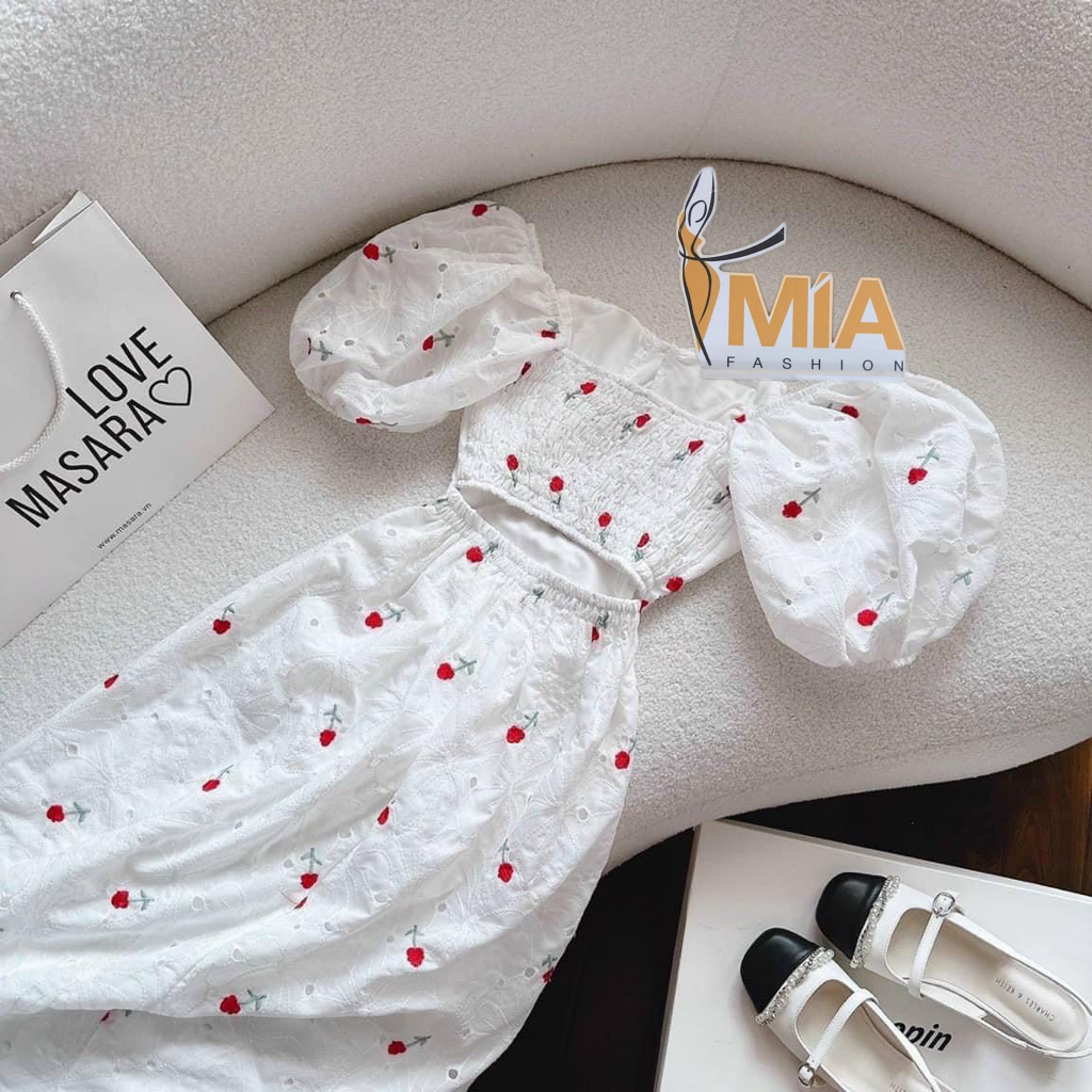 ĐẦM MIDI XÔ THÊU HOA CUTOUT LƯNG HÀNG QC LOẠI 1 - DA3003