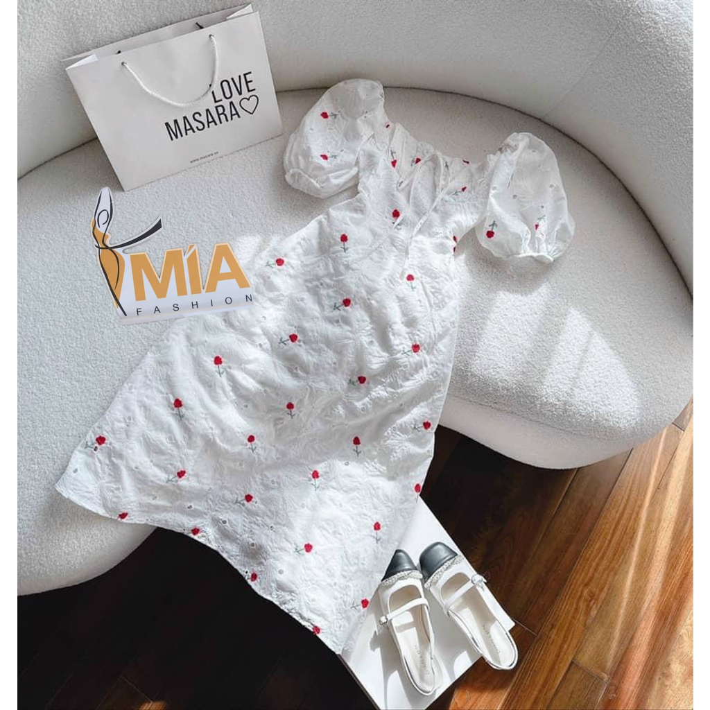 ĐẦM MIDI XÔ THÊU HOA CUTOUT LƯNG HÀNG QC LOẠI 1 - DA3003