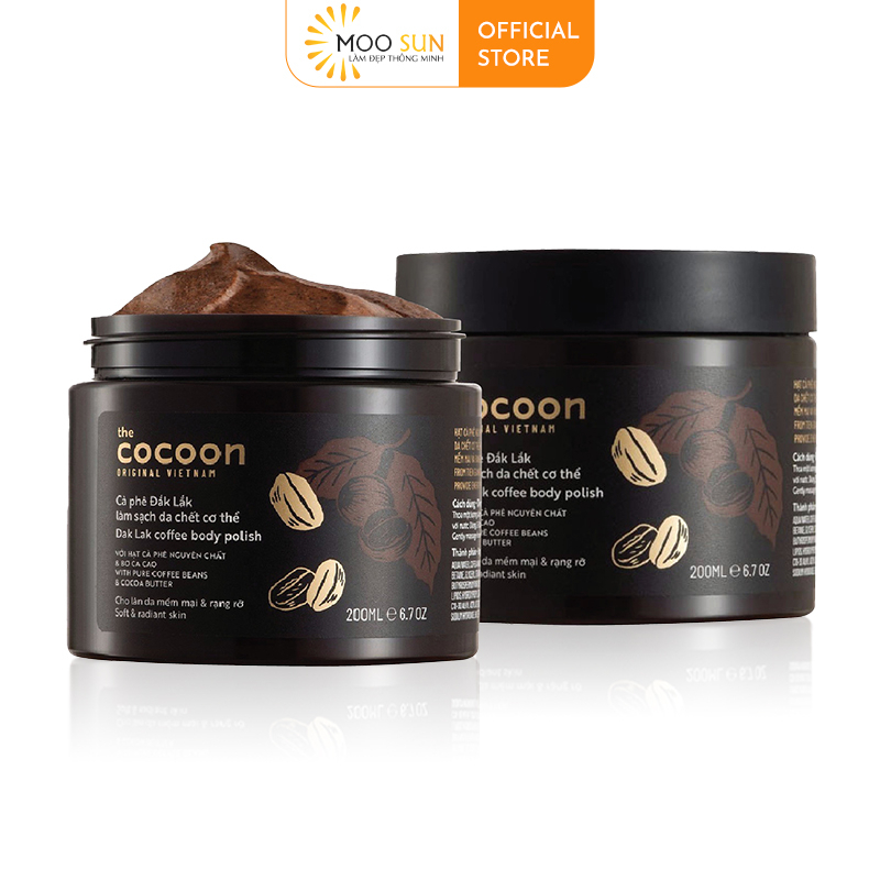 Bộ cà phê Đắk Lắk làm sạch da chết cocoon: da mặt 150ml + cơ thể 200ml