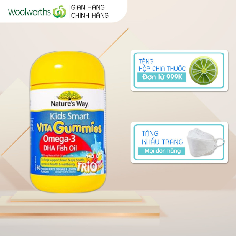 Kẹo kẻo bổ sung DHA cho bé Nature’s Way Kids Smart Vita Gummies Omega3 DHA fish oil 60 viên của Úc