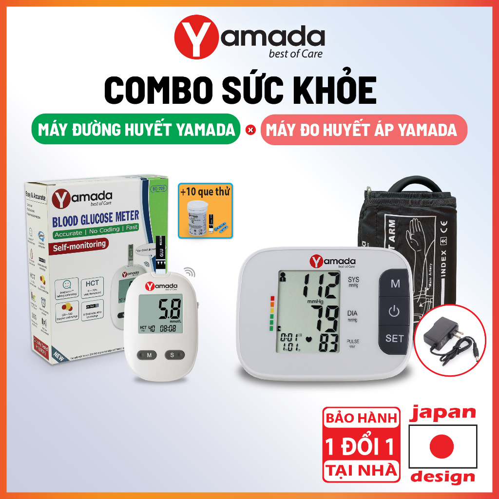 Combo Máy đo huyết áp Yamada và Máy đo đường huyết Yamada, trợ lý ảo giọng nói Tiếng Việt