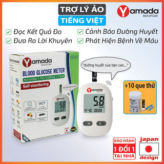 Máy đo đường huyết Yamada - Giọng nói tiếng Việt, thử tiểu đường, đo chỉ số hồng cầu HCT, tặng 10 que thử